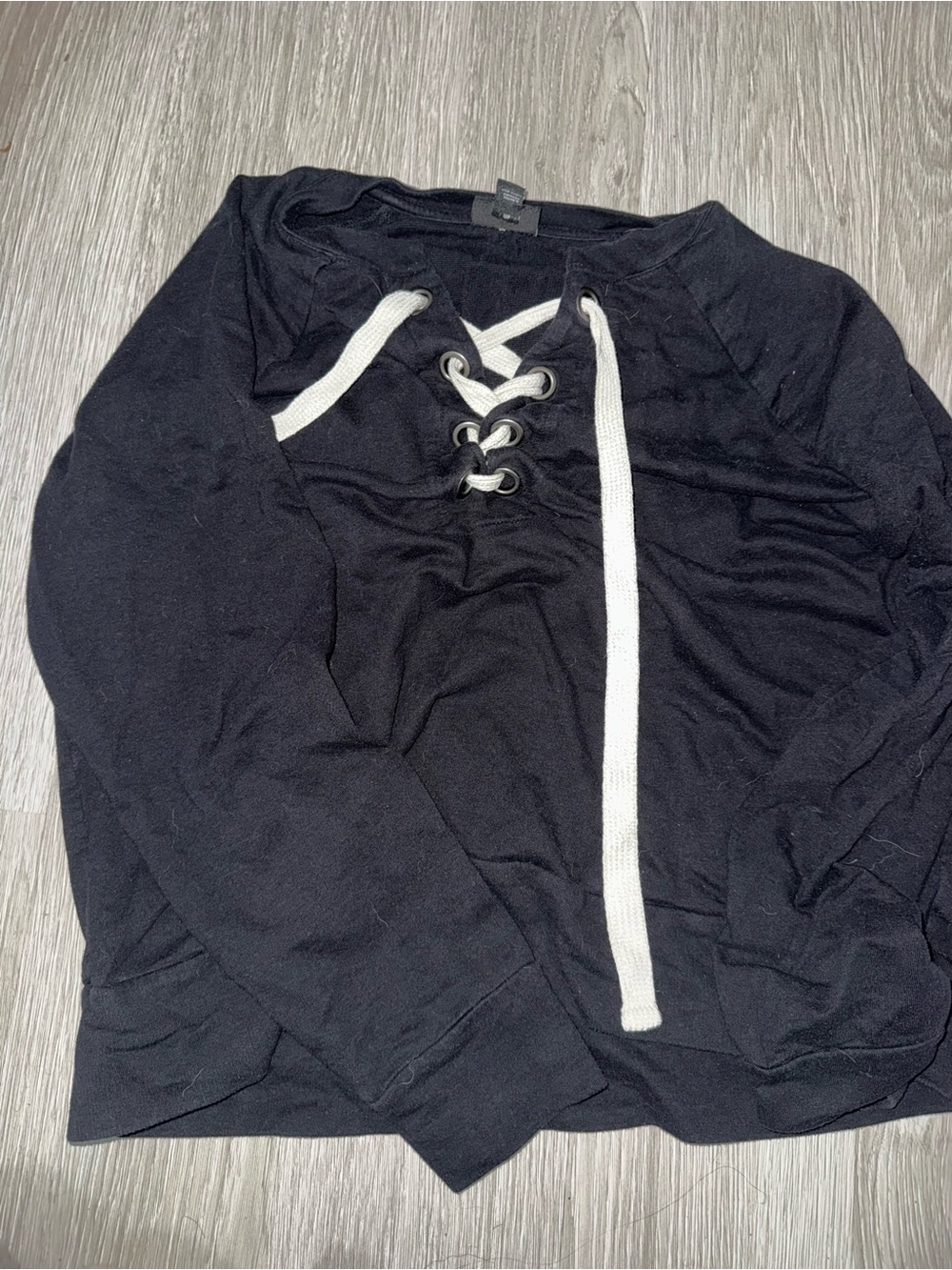 a.n.a Black Pullover with White Lace-Up Tie